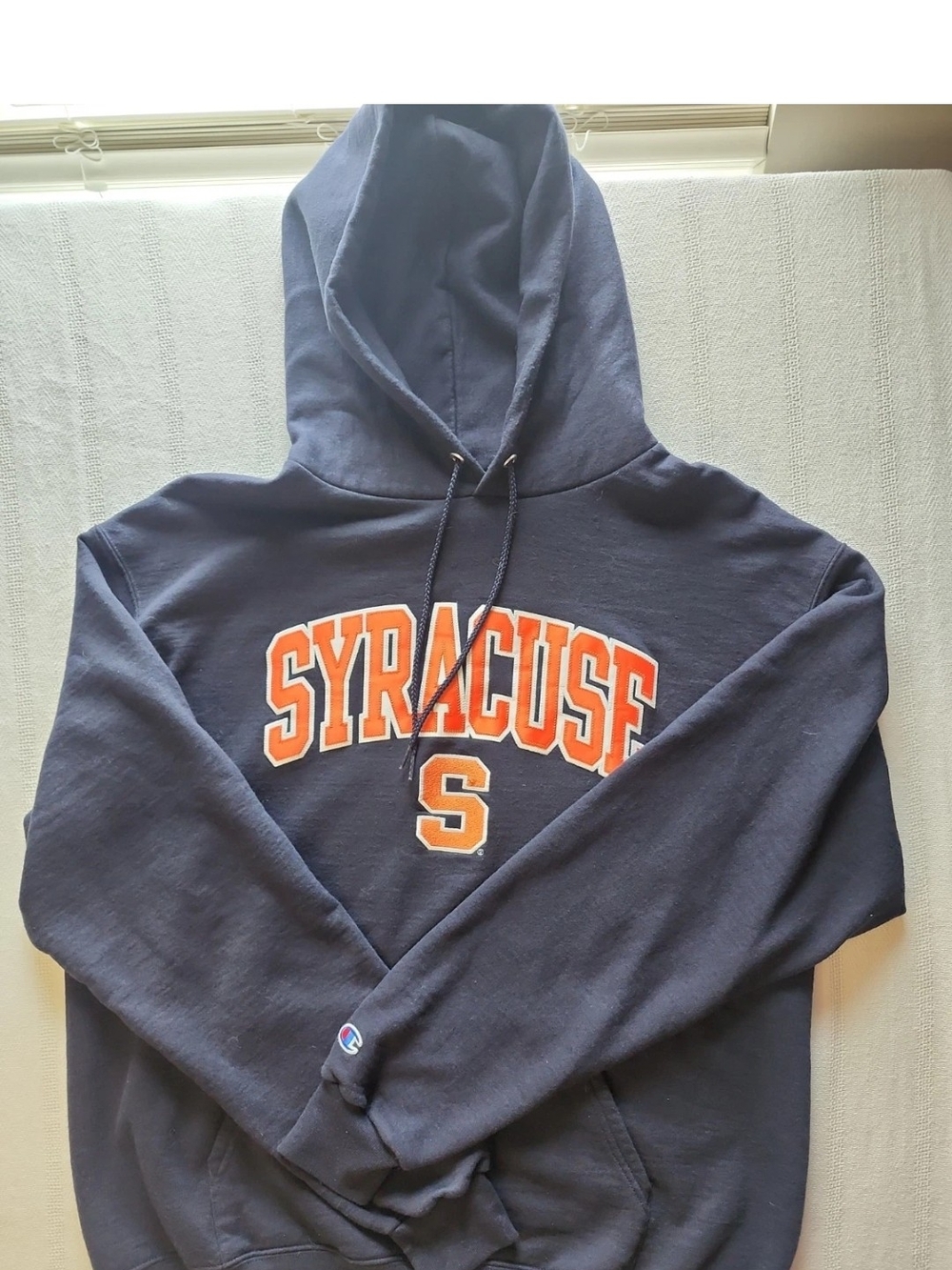 Champion Navy Crewneck Hoodie with Orange Syracuse Logo Size Large
